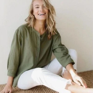 Jenni Kayne Womens James Top Moss Green Sz Large Linen Blend Boho Coastal NWT - Picture 1 of 14