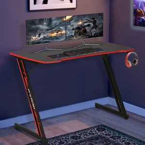 47" Gaming Desk Ergonomic Z Shaped Table PC Computer Desk Office Home With Hook - Picture 1 of 10