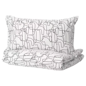 Ikea Hasthage Twin Duvet Cover & Pillowcase Dala Horse, White Black New - Picture 1 of 7