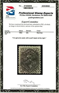 US 70 1862 24c Wash. *Red Lilac* Used PSE Cert CV $300 - Picture 1 of 8