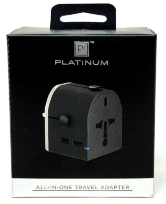 Platinum - All-in-One Travel Adapter with 2 USB Ports 100-240V Black - Image 1 of 4