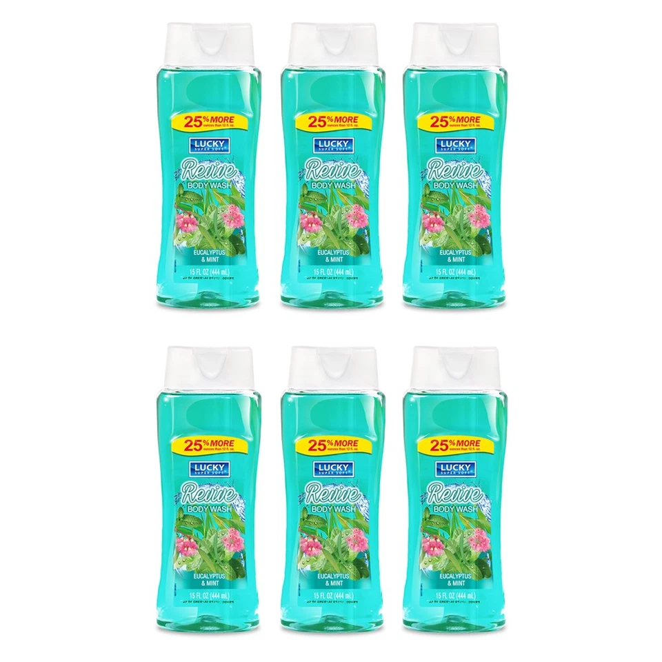 Jabón corporal Lucky Super Soft Revive. Eucalipto y menta. 15 fl.oz. Pack de 6 Foto 1 de 4