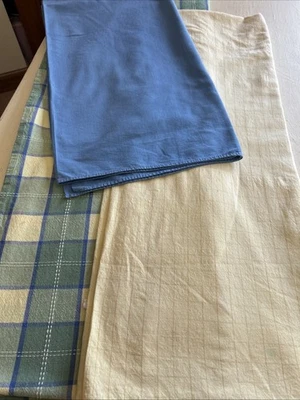 Tablecloth Bundle Set of 3 Yellow & Blue Plaid, Yellow Stripe, and Solid Blue - Image 1 of 4