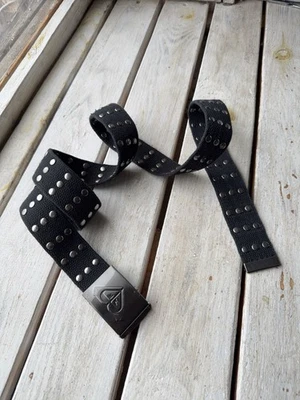 00s Japanese Retro Roxy Y2K Studded Canvas Belt Black Surf Skate Style OS - Image 1 of 4