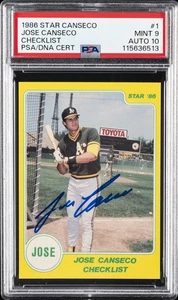 1986 STAR CANSECO CHECKLIST #1 JOSE CANSECO PSA 9 AUTO 10 - Picture 1 of 2