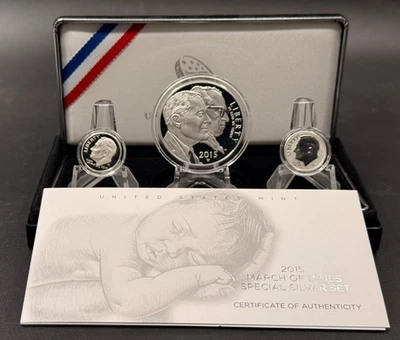 2015 March of Dimes Special Silver 3 Coin Set w/Reverse Proof Dime OGP/COA - Image 1 of 4