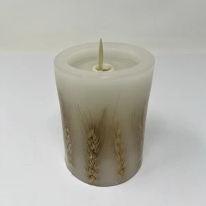 Luminara Ivory Pillar Candle Flameless Timer Flickering Flame Wheat Grass Wax - Picture 1 of 8