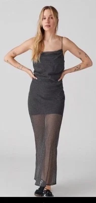 Maxi Vestido Urban Outfitters Chifón Negro Lunares Nuevo con Etiquetas Talla Pequeña Foto 1 de 4