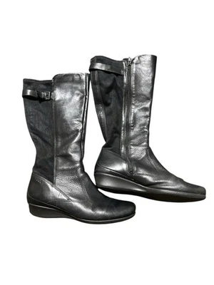 Ecco Womens Abelone Tall Boots Black Leather Suede Knee High Size 41 or Size 10 - Image 1 of 4