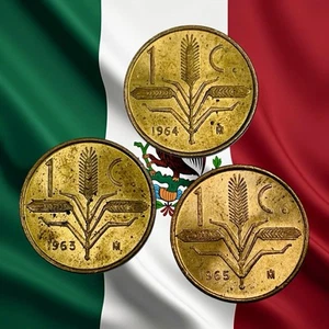 Lot of 3 Mexico 1 Centavos - 1963, 1964 & 1965 - AU/UNC - Combined Ship - Picture 1 of 2