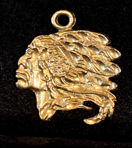 Vintage goldfarben Indianer Häuptling Kopf Anhänger 1,25" - Bild 1 von 5