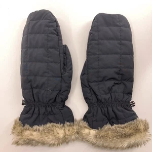 LL Bean Women Primaloft Black Quilted Warm Mittens Faux Fur Cuff Size L - Picture 1 of 6