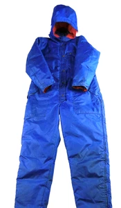 Eddie Bauer Down Snowsuit Womens M Blue Snowmobile Zippered Hood Flaws Vtg GUC - Picture 1 of 18