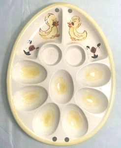 Egg Shaped Deviled Egg Plate Vintage Davar Ceramic Easter Chicks Japan P1 - Picture 1 of 8