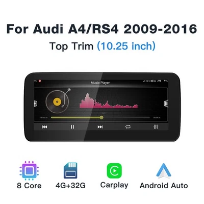 Navegación GPS CarPlay estéreo para coche Android de 10,25" para Audi A4 RS4 versión alta 2009-16 Foto 1 de 4