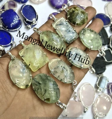 ¡Lote! Colgantes de piedras preciosas de prehnita 5 piezas enchapados en plata de ley 925 joyas Foto 1 de 4