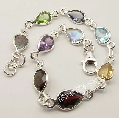 Stock Clearance 5925 Pure Silver Cut Drop MULTICOLOR Bracelet 8.3" NEW ITEM - Image 1 of 2