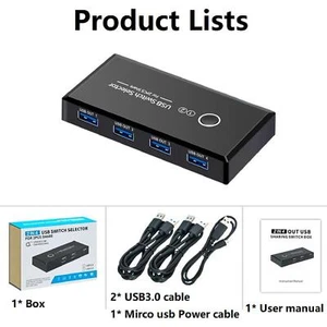 KVM Switch Hub USB 3.0 2.0 KVM Switch 2 Port PCs Sharing 4 Device Converter - Picture 1 of 12
