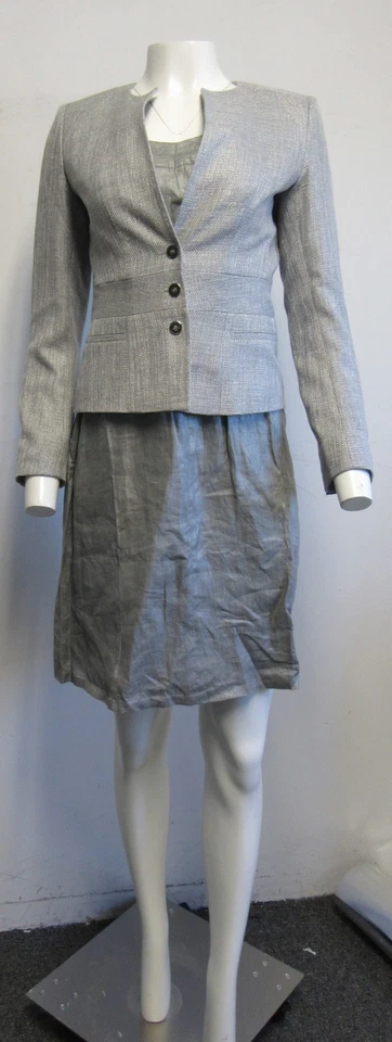 RENE LEZARD Vestido Lino Gris con Conjunto Blazer Tweed Gris TALLA 34/xs Foto 1 de 4