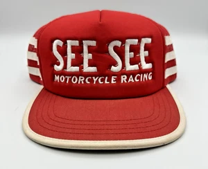 See See Motor Coffee Hat Cap Snapback Trucker Red Biker Motorcycle Racing - Picture 1 of 11
