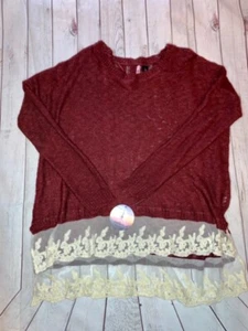 NEW NWT Juniors Women's LOVE by Design Burgundy Lace Bottom Sweater Large - Picture 1 of 3