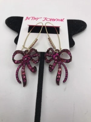 $45 BETSEY JOHNSON DOS TONELADAS ROSA CRISTAL LAZO PENDIENTES COLGANTES F223 Foto 1 de 4
