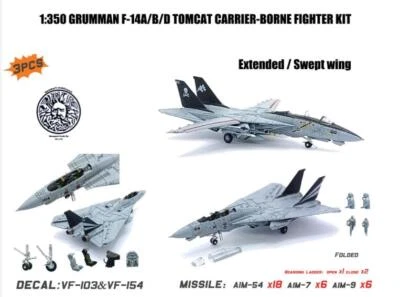High-precision 3D Printed 1:350 F-14 Fighter Jet Model Kit with Wing Option 3PCS - Image 1 of 4