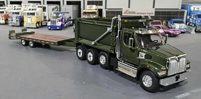 1/64 DCP / FIRST GEAR WESTERN STAR GREEN TANDOM TIPPER AND BEAVERTAIL TRAILER - Image 1 of 4