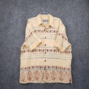 Territory Ahead Button Up Shirt Mens XL Extra Large Tan Linen Aztec Southwestern - Picture 1 of 10
