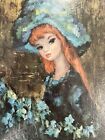 Vintage Framed Painting Girl With Flowers 11x9”