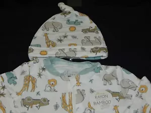 BNWT Milkberry Boys 3-6 Jungle Animals Footie Pajamas + Hat Bamboo 2 way ZIP - Picture 1 of 8
