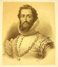 LITHOGRAPHIE de J-B MAUZAISSE c1825 portrait de Robert Devereux 2e comte d'Essex