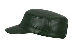 Dark Green CASTRO ARMY HAT Real 100% Lambskin Leather Military Combat Sun Cap - Picture 1 of 3