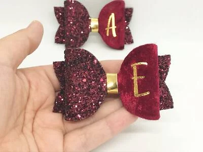 3.5" personalised initialled school hair bows - navy, royal blue, burgundy, red
