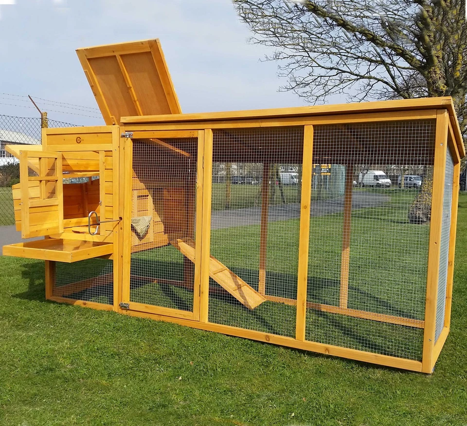 LARGE 8FT CHICKEN COOP FULLY COVERED RUN AREA POULTRY ARK HOUSE HUTCH RUN NEST