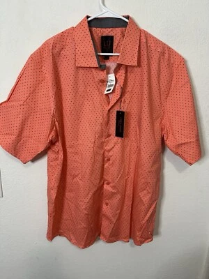Linea Uomo Stretch Short Sleeve Coral Navy Dot Button Up Shirt Size 3XL - Image 1 of 4