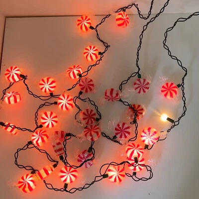 3 Kurt Adler Indoor/Outdoor Blinking String 10-Light Sets Peppermint Candy READ - Image 1 of 4