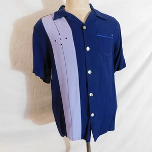 Vtg Da Vinci California Mens L Retro Rockabilly Atomic Blue Bowling - Picture 1 of 7