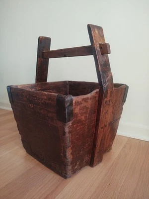 ✨Cesta de cubo de grano de arroz de madera rústica china antigua de olmo Foto 1 de 4