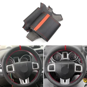 Red-strip Steering Wheel Sewing Leather Cover For Dodge Journey 2014 2015 2016 - Picture 1 of 10
