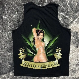 Vintage Weed Shirt Herren Medium 90s Y2K Pin Up Marihuana Stoner Drug Tank Top - Bild 1 von 6