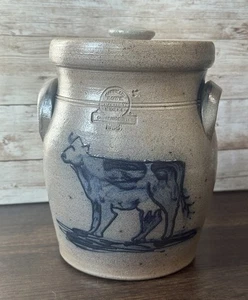 Rowe Pottery Works Deckeldose Topf Kuh Salzglasur Steinzeug 7 1/8" 1988 - Bild 1 von 13