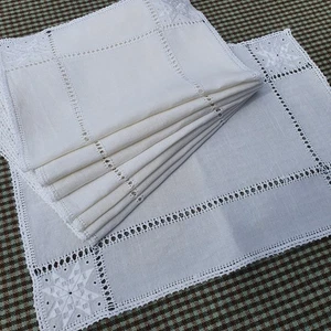 8 vintage Lefkara lace table linen mats, hand embroidered, laundered - Picture 1 of 12