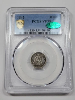 1842 H10c Seated Liberty Half Dime PCGS VF35 CAC Green Bean 5c Scarce *K1001 - Image 1 of 3