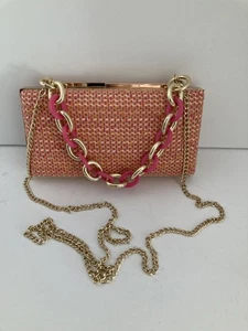 Nordstrom Tweed Clutch Purse Pink Gold Orange Small Hard Case Crossbody NWT - Picture 1 of 12