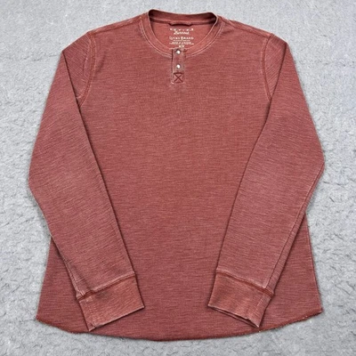 Lucky Brand Shirt Mens Medium Red Henley Venice Burnout Long Sleeve V Neck - Image 1 of 4