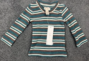 NWT Peek Shirt Peanut Baby S 3-6 Stripe Long Sleeve Top Thermal Teal Brown Cream - Bild 1 von 9