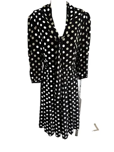 Anne Klein a-Line Dress Black White Polka Dots Half Sleeves Midi V Neck +tie 16 - Picture 1 of 15