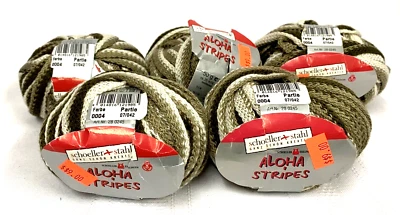 Schoeller & Stahl~ALOHA STRIPES Ribbon Yarn~#4~Brown/White/Tan Stripe~LOT OF 5 - Image 1 of 4