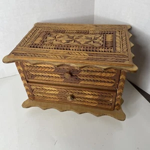 Vintage Jewelry Storage Treasure Box Handcrafted Carved Wood Inlay Teak? - Picture 1 of 10